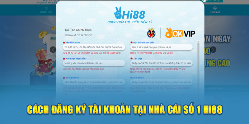 Cách đăng ký tài khoản tại Hi88