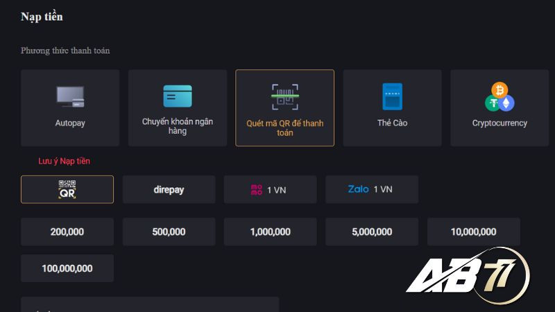 Hướng dẫn nạp tiền AB77 an toàn và hiệu quả nhất