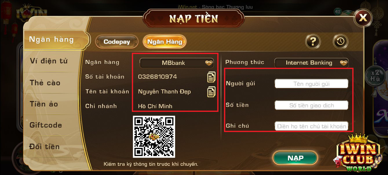 Cần nhập đúng thông tin nạp tiền