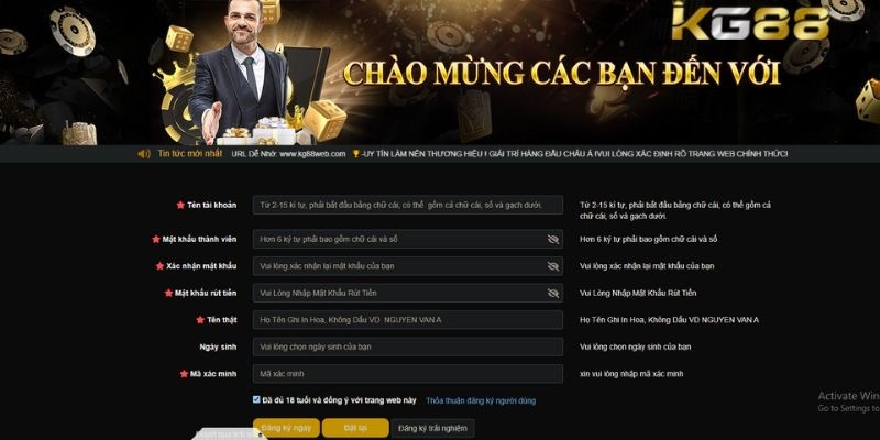 Xác nhận thông tin và hoàn tất quá trình đăng ký KG88 để tham gia cá cược