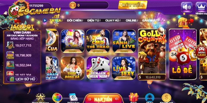 68 game bài có nhiều danh mục game thú vị