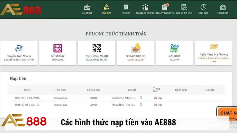 Các phương thức nạp tiền Ae888 phổ biến hiện nay