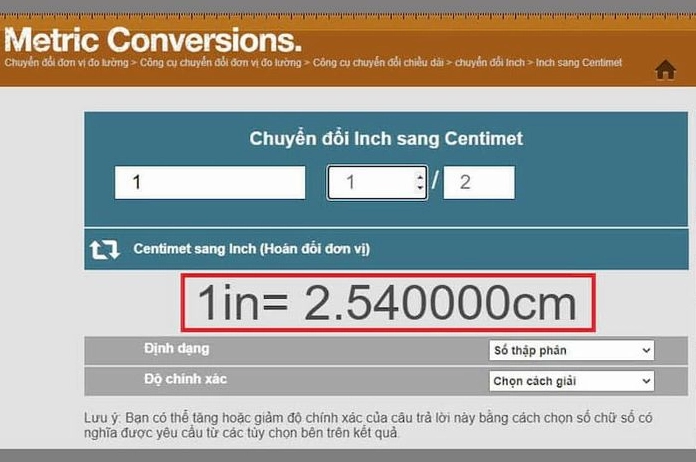Bảng quy đổi inch sang cm
