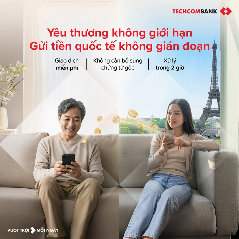 Chuyển tiền quốc tế nhanh chóng với Techcombank Mobile.