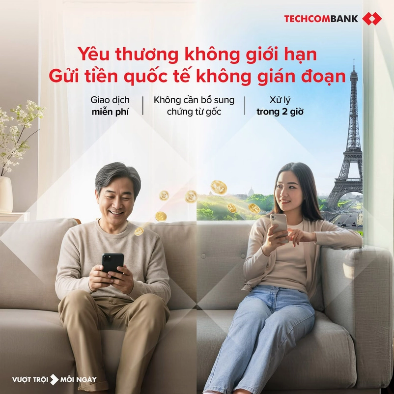 Mua USD để chuyển tiền quốc tế ngay trên Techcombank Mobile.